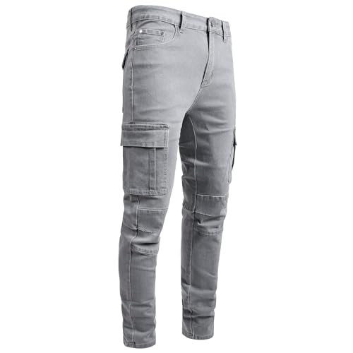 Herren Slim Fit Stretch Jeans Zerrissene Röhrenjeans für Männer, Distressed Destroyed Regular Straight Leg Fashion Comfort Flex Waist Jeanshose, Teenager Lässige Mode Skinny Cargo Designer Denim Hose von JENY-LUCK