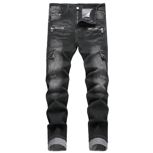 Herren Slim Fit Stretch Jeans Zerrissene Röhrenjeans für Männer, Distressed Destroyed Regular Straight Leg Fashion Comfort Flex Waist Jeanshose, Teenager Lässige Mode Skinny Cargo Designer Denim Hose von JENY-LUCK
