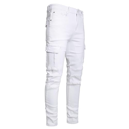 Herren Slim Fit Stretch Jeans Zerrissene Röhrenjeans für Männer, Distressed Destroyed Regular Straight Leg Fashion Comfort Flex Waist Jeanshose, Teenager Lässige Mode Skinny Cargo Designer Denim Hose von JENY-LUCK