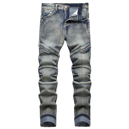 Herren Slim Fit Stretch Jeans Zerrissene Röhrenjeans für Männer, Distressed Destroyed Regular Straight Leg Fashion Comfort Flex Waist Jeanshose, Teenager Lässige Mode Skinny Cargo Designer Denim Hose von JENY-LUCK