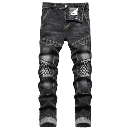 Herren Slim Fit Stretch Jeans Zerrissene Röhrenjeans für Männer, Distressed Destroyed Regular Straight Leg Fashion Comfort Flex Waist Jeanshose, Teenager Lässige Mode Skinny Cargo Designer Denim Hose von JENY-LUCK