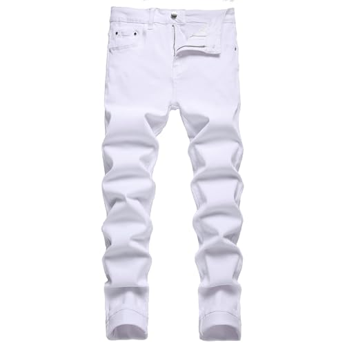 Herren Slim Fit Stretch Jeans Zerrissene Röhrenjeans für Männer, Distressed Destroyed Regular Straight Leg Fashion Comfort Flex Waist Jeanshose, Teenager Lässige Mode Skinny Cargo Designer Denim Hose von JENY-LUCK
