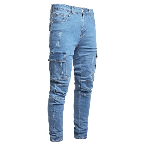 Herren Slim Fit Stretch Jeans Zerrissene Röhrenjeans für Männer, Distressed Destroyed Regular Straight Leg Fashion Comfort Flex Waist Jeanshose, Teenager Lässige Mode Skinny Cargo Designer Denim Hose von JENY-LUCK