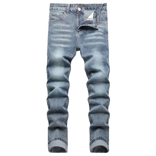 Herren Slim Fit Stretch Jeans Zerrissene Röhrenjeans für Männer, Distressed Destroyed Regular Straight Leg Fashion Comfort Flex Waist Jeanshose, Teenager Lässige Mode Skinny Cargo Designer Denim Hose von JENY-LUCK