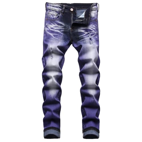 Herren Slim Fit Stretch Jeans Zerrissene Röhrenjeans für Männer, Distressed Destroyed Regular Straight Leg Fashion Comfort Flex Waist Jeanshose, Teenager Lässige Mode Skinny Designer Denim Hose von JENY-LUCK