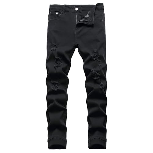 Herren Slim Fit Stretch Jeans Zerrissene Röhrenjeans für Männer, Distressed Destroyed Regular Straight Leg Fashion Comfort Flex Waist Jeanshose, Teenager Lässige Mode Skinny Designer Denim Hose von JENY-LUCK
