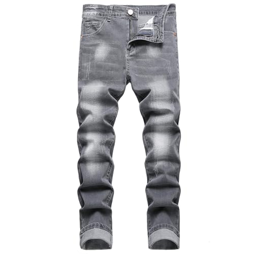 Herren Slim Fit Stretch Jeans Zerrissene Röhrenjeans für Männer, Distressed Destroyed Regular Straight Leg Fashion Comfort Flex Waist Jeanshose, Teenager Lässige Mode Skinny Designer Denim Hose von JENY-LUCK