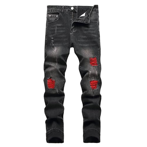 Herren Slim Fit Stretch Jeans Zerrissene Röhrenjeans für Männer, Distressed Destroyed Regular Straight Leg Fashion Comfort Flex Waist Jeanshose, Teenager Lässige Mode Skinny Designer Denim Hose von JENY-LUCK