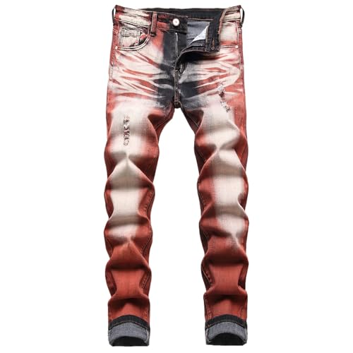 Herren Slim Fit Stretch Jeans Zerrissene Röhrenjeans für Männer, Distressed Destroyed Regular Straight Leg Fashion Comfort Flex Waist Jeanshose, Teenager Lässige Mode Skinny Designer Denim Hose von JENY-LUCK