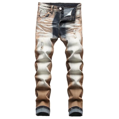 Herren Slim Fit Stretch Jeans Zerrissene Röhrenjeans für Männer, Distressed Destroyed Regular Straight Leg Fashion Comfort Flex Waist Jeanshose, Teenager Lässige Mode Skinny Designer Denim Hose von JENY-LUCK