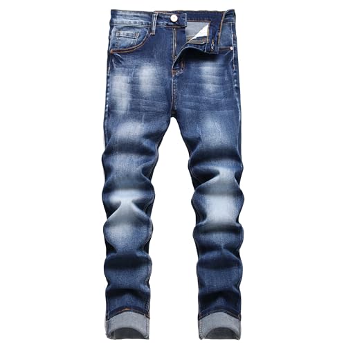 Herren Slim Fit Stretch Jeans Zerrissene Röhrenjeans für Männer, Distressed Destroyed Regular Straight Leg Fashion Comfort Flex Waist Jeanshose, Teenager Lässige Mode Skinny Designer Denim Hose von JENY-LUCK