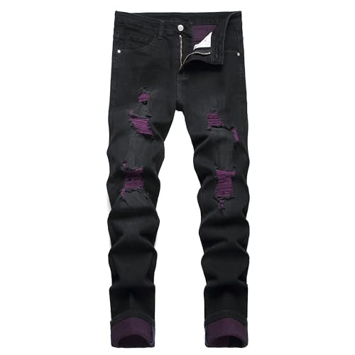 Herren Slim Fit Stretch Jeans Zerrissene Röhrenjeans für Männer, Distressed Destroyed Regular Straight Leg Fashion Comfort Flex Waist Jeanshose, Teenager Lässige Mode Skinny Designer Denim Hose von JENY-LUCK