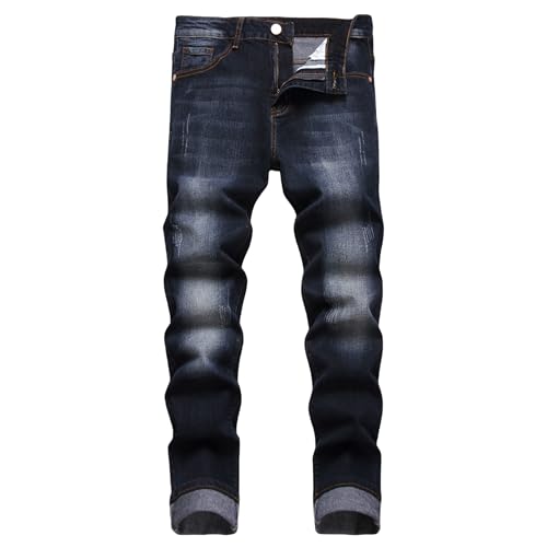 Herren Slim Fit Stretch Jeans Zerrissene Röhrenjeans für Männer, Distressed Destroyed Regular Straight Leg Fashion Comfort Flex Waist Jeanshose, Teenager Lässige Mode Skinny Designer Denim Hose von JENY-LUCK