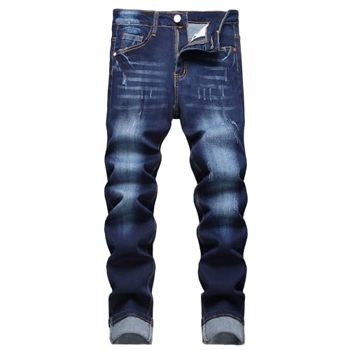 Herren Slim Fit Stretch Jeans Zerrissene Röhrenjeans für Männer, Distressed Destroyed Regular Straight Leg Fashion Comfort Flex Waist Jeanshose, Teenager Lässige Mode Skinny Designer Denim Hose von JENY-LUCK