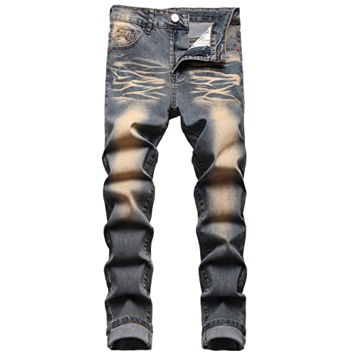 Herren Slim Fit Stretch Jeans Zerrissene Röhrenjeans für Männer, Distressed Destroyed Regular Straight Leg Fashion Comfort Flex Waist Jeanshose, Teenager Lässige Mode Skinny Designer Denim Hose von JENY-LUCK