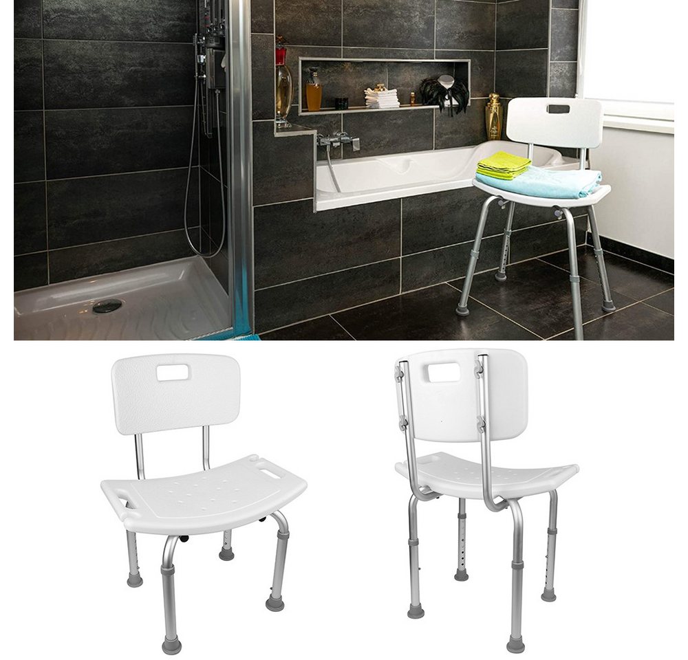 JEOBEST Duschhocker Duschhocker mit Rückenlehne, Duschhilfe, Höhenverstellbar, Aluminium-Rahmen, Rutschfest, Stabil von JEOBEST