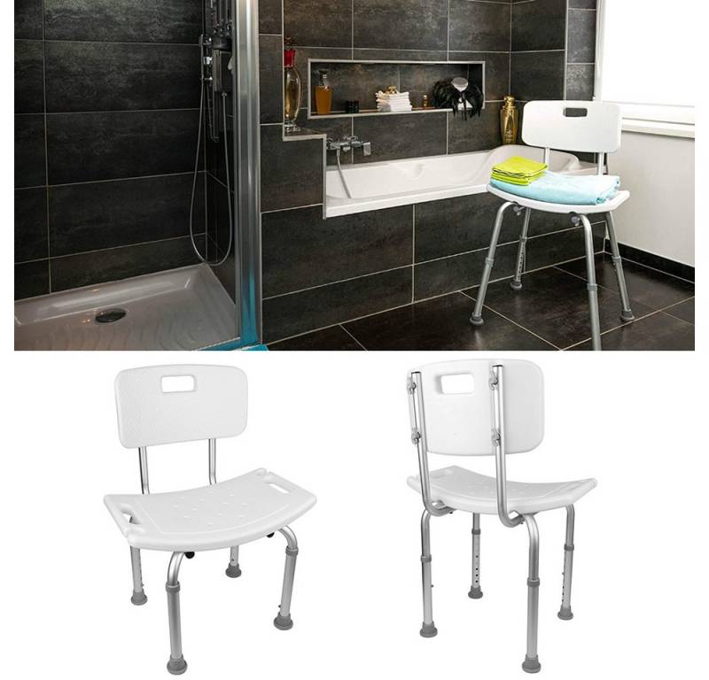 JEOBEST Duschhocker Duschhocker mit Rückenlehne, Duschhilfe, Höhenverstellbar, Aluminium-Rahmen, Rutschfest, Stabil von JEOBEST
