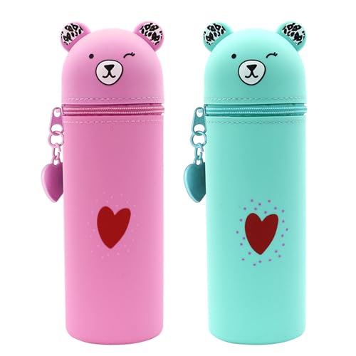 2 Stück Kawaii Federmäppchen 2 in 1 aus weichem Silikon,Cartoon Bleistifthalter,Schlampermäppchen Ständer up Stifteköcher,Bleistift Beutel,Niedliches Federmäppchen Mäppchen Mäppchen Mädchen Teenager von JEONDFG