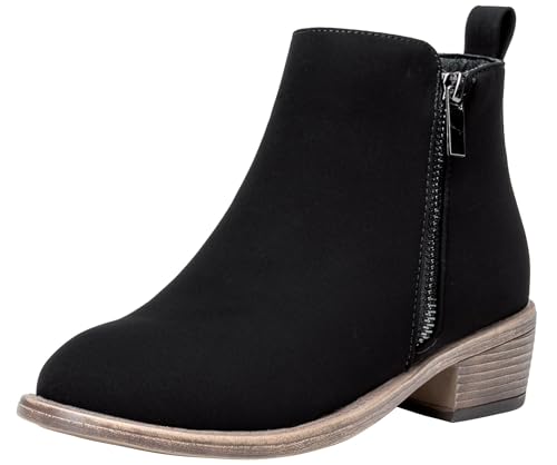JEOSSY Damen Stiefeletten mit Dicker niedrigem Absatz und Reißverschluss, runde Zehenspitze, (Zipper-905-black Nubuck), 37 EU von JEOSSY