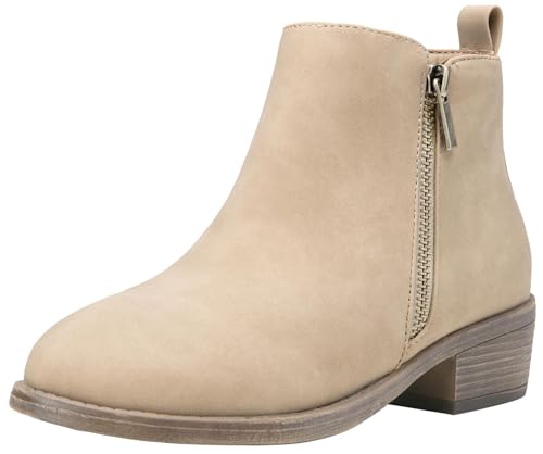 JEOSSY Damen Stiefeletten mit Dicker niedrigem Absatz und Reißverschluss, runde Zehenspitze, (Zipper-905-tan Nubuck), 37.5 EU von JEOSSY