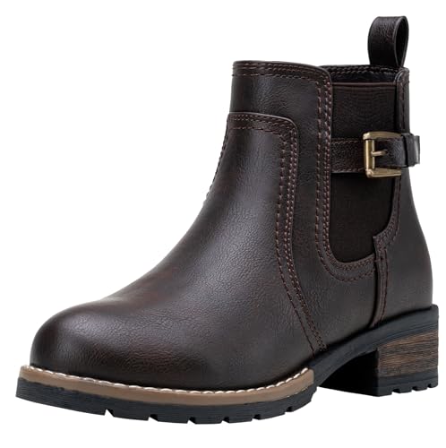 Jeossy Damen 9006 Stiefeletten Kurz Chelsea Booties für Frauen Niedriger Absatz mit Reißverschluss, Buckle Boots-9006-coffee, 39.5 EU von JEOSSY