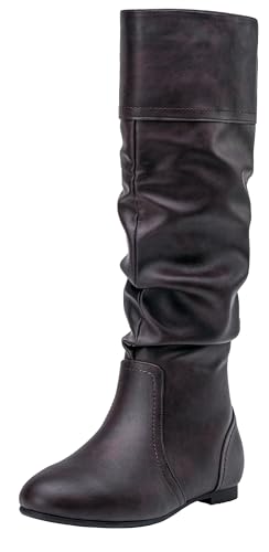 Jeossy Damen 9601 Kniehohe Stiefel Hohe Slouch Stiefel mit Reißverschluss innen, Kniehohe Slouch-9601-braun/dunkelbraun, 36 EU von JEOSSY