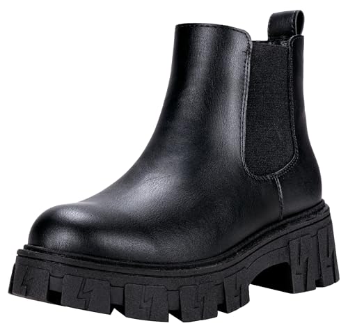Jeossy Damen 9620 Chelsea Combat Boots Plateau Stiefeletten Chunky Heel Fashion Lug Sole Slip on Booties mit Gummiband, A-chelsea-9620-black, 39 EU von JEOSSY