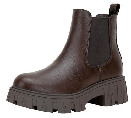Jeossy Damen 9620 Chelsea Combat Boots Plateau Stiefeletten Chunky Heel Fashion Lug Sole Slip on Booties mit Gummiband, Chelsea Lug Sole-9620-Braun/Whisky, 39.5 EU von JEOSSY