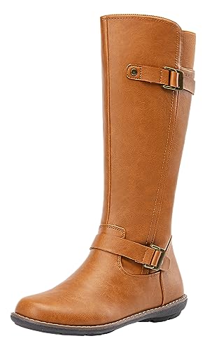 Jeossy Damen 9655 Kniehohe Stiefel Flach Reitstiefel mit Schnalle und seitlichem Reißverschluss, CAMEL, 41 EU von JEOSSY