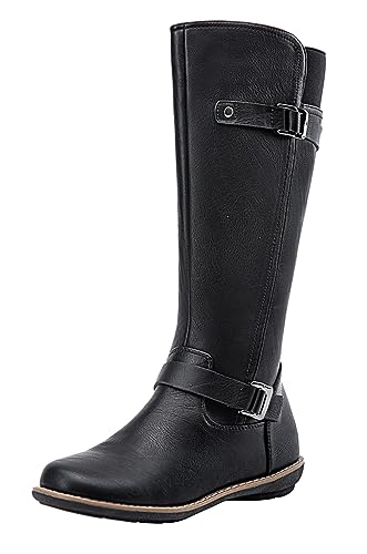 Jeossy Damen 9655 Kniehohe Stiefel Flach Reitstiefel mit Schnalle und seitlichem Reißverschluss, Schwarz, 39 EU Weit von JEOSSY