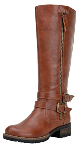Jeossy Damen 9660 Kniehohe Stiefel, hohe Reitstiefel mit dekorativem Reißverschluss außen, Zwei Reißverschlüsse, 9660-braun, 40 EU von JEOSSY