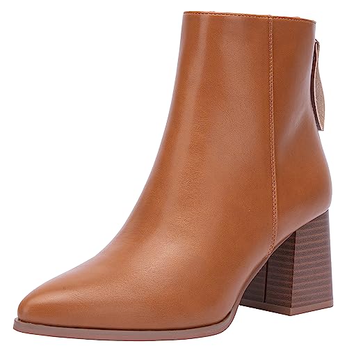 Jeossy Damen Chunky Heeled Ankle Boots Spitz Toe Stacked Block Heel Booties, A-Heeled Boots, 9635, braun, 38 EU von JEOSSY