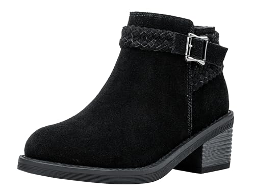 Jeossy Damen Stiefeletten Niedriger Absatz Kurze Booties Kleid Herbst Stiefel mit Innenreißverschluss, B-Veloursleder-9616L-schwarzes Wildleder, 37.5 EU von JEOSSY