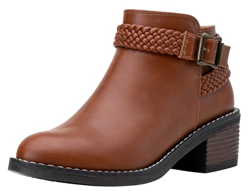 Jeossy Damen Stiefeletten Niedriger Absatz Kurze Booties Kleid Herbst Stiefel mit Innenreißverschluss, Herbststiefel-9616-braun, 37 EU von JEOSSY