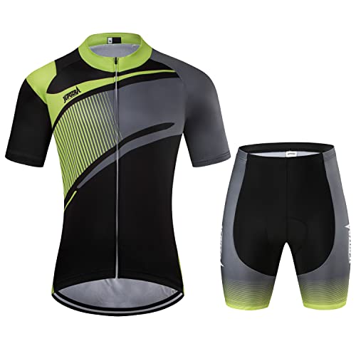 JEPOZRA Fahrradbekleidung Herren Sommer Fahrradtrikot Set Rennrad Trikot Radtrikot Kurzarm mtb Mountainbike Jersey Shirt und Fahrradhose Atmungsaktiv Gel Sitzpolster von JEPOZRA