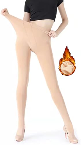 JEPOZRA Damen Thermo Strumpfhose Winter Gefüttert Warm Samt Pantyhose Blickdicht Schwarz und Hautfarben (Beige, M-L) von JEPOZRA