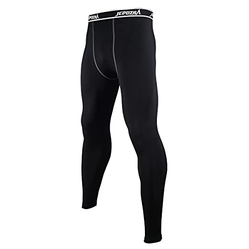 JEPOZRA Kompressionshose Herren Thermo Laufhose Winter Sport Compression Leggings Lange Laufhose Running Tights Lang (Schwarz, L) von JEPOZRA