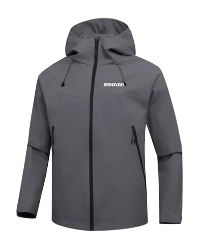 JEPOZRA Regenjacke Herren Wasserdicht Atmungsaktiv Fahrrad Jacke Leichte Windbreaker Outdoorjacke Kapuze Freizeitjacke zum Freizeit Wandern (L,Dunkelgrau) von JEPOZRA