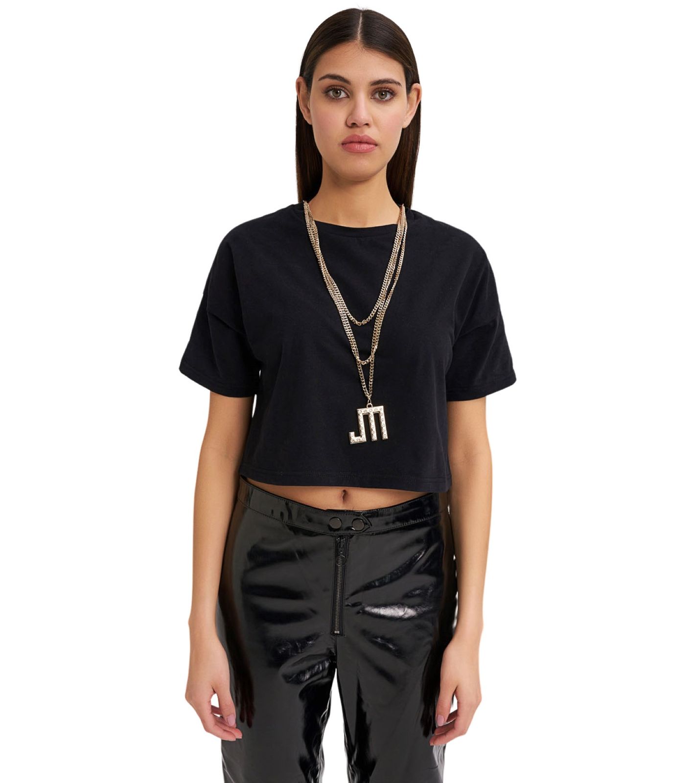 JEREMY MEEKS Damen Cropped-Shirt Daniela mit Kette Schwarz von JEREMY MEEKS