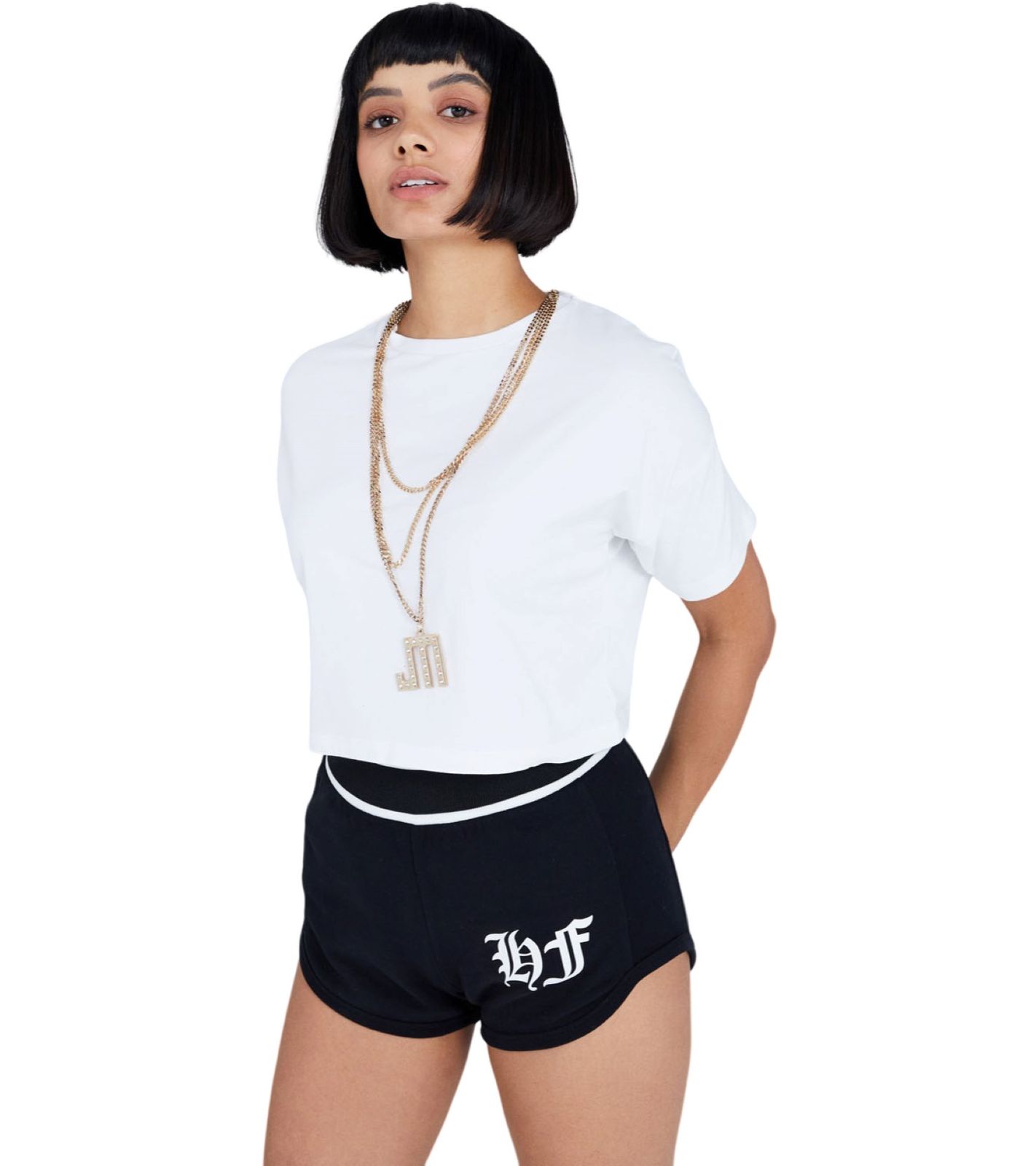 JEREMY MEEKS Daniela Damen Cropped-Shirt mit Kette Weiß von JEREMY MEEKS