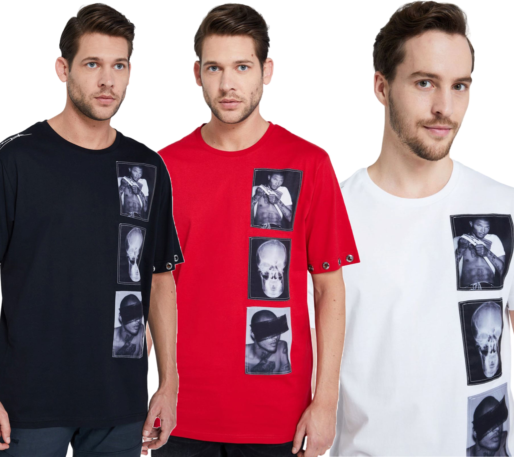 JEREMY MEEKS Herren Sommer-Shirt Kurzarm T-Shirt mit Nieten am Armabschluss Adone Schwarz, Weiß oder Rot von JEREMY MEEKS