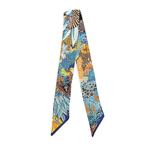 JERLA 100% Maulbeerseide Schal Kopf Haar Band Handtasche Griff Wrap Krawatte Bündel Schal Halstuch Schal für Frauen, Waldblau, 33.5"×1.97" von JERLA