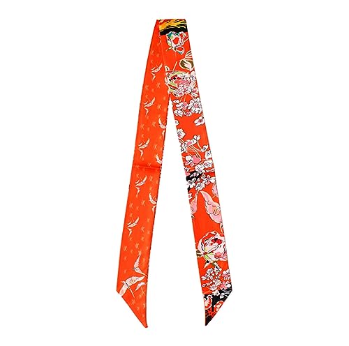 JERLA Schal aus 100 % Maulbeerseide, Schal, Kopfhaarband, Handtaschengriff, Krawatte, Halstuch, Schal für Damen, Aprikosenblüte, Orange, Rot, 45.67"X2.17" von JERLA