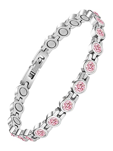 JEROOT Magnetarmband Damen Magnetische Armbänder Verschluss Edelstahl Armband Magnet 5mm Pink Zirkonia Damen Magnetarmband Energetix von JEROOT