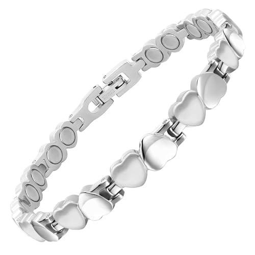 JEROOT Magnetarmband Damen Titan, Silber Ultral-Festigkeit magnetisch Hämatit Armbänder für Frauen Magnet Armbänder Gesundheit mit Größenbestimmungswerkzeug, Argent C von JEROOT