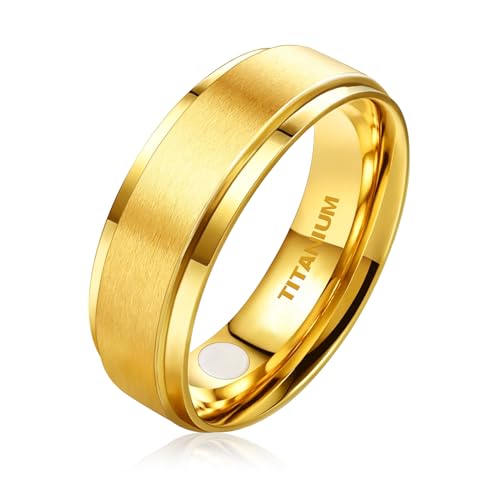 JEROOT Titan Magnetischer Ringe, Magnetring Herren Damen, Magnetische Rings für Herren Damen Therapeutischer Magnetring Polierter Lifestyle-Ring Starker Magnet (3500 Gauss) (62 (19.76), Gold-8mm) von JEROOT