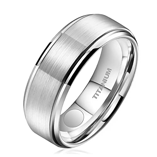 JEROOT Titan Magnetischer Ringe, 8mm Silber Magnetring Herren Damen, Therapeutischer Magnetische Rings Polierter Lifestyle-Ring Starker Magnet (3500 Gauss) von JEROOT