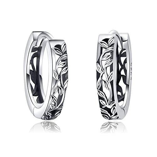 JERWLI Baum des Lebens Ohrringe 925 Sterling Silber Vintage Blatt Creolen Ohrringe Keltisch Baum des Lebens Schmuck Geschenke für Damen Frauen Mädchen Männer Mutter von JERWLI