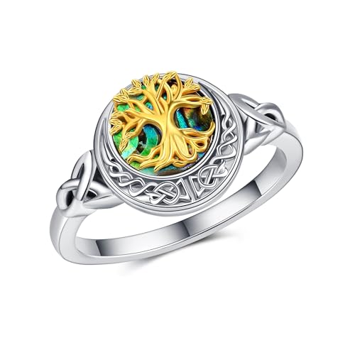 Baum des Lebens Ring 925 Sterling Silber Abalone Keltischer Knoten Baum Ringe Schmuck Geschenke für Frauen Mädchen (7) von JERWLI