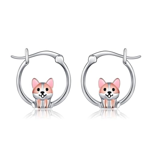 Corgi Huggie Hoop Ohrringe 925 Sterling Silber Nette Tier Schmuck Geschenke für Teen Mädchen Frauen (Corgi Ohrringe) von JERWLI